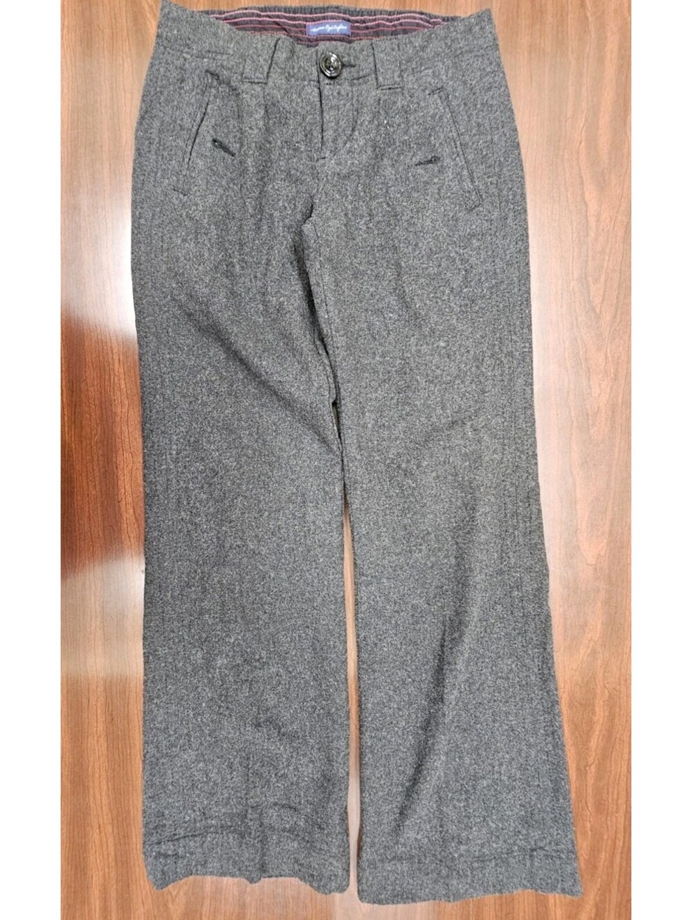 AE Dark Academia Gray Wool Tweed Tailored Trousers Size 0 Vintage Style Chic